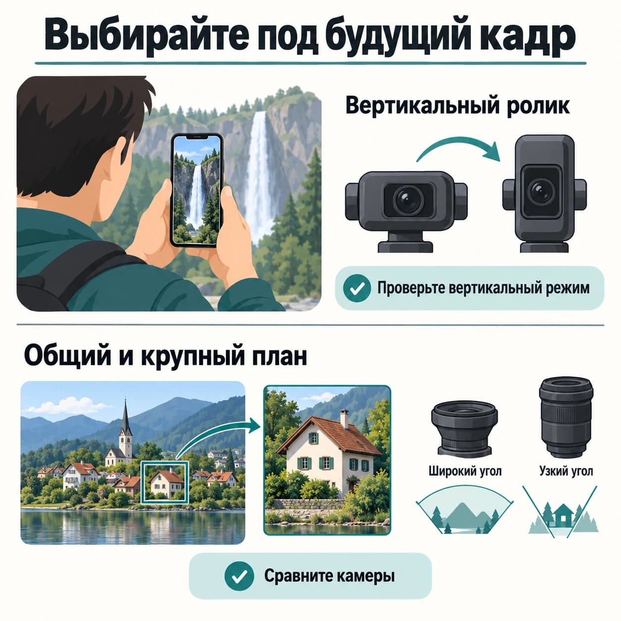 Два критерия камеры: вертикальный формат ролика и разные планы одной сцены