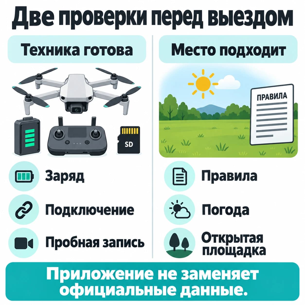 Готовность техники и проверка места полёта — две отдельные задачи